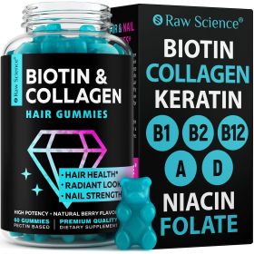 Biotin Collagen Gummies Hair Skin and Nails Vitamins for Women Men Hair Growth Vitamins: B1 B2 B3 B5 B7 B9 B12 Collagen Keratin Vitamin A D 60 Gummy B