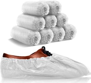 Waterproof Shoe Covers Disposable 16.5" x 6.5", Pack of 100 White Disposable Shoe Covers for Indoors, Outdoors Shoe Booties with Stretchy Band