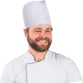 White Chef Hats in Bulk; 8" Tall. Pack of 50 Viscose Hair Covers with Shaded Pleats. Disposable Non-Woven Lightweight Pleated Head Caps for Food Servi