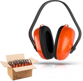 25 Pack Safety Orange Black Ear Muffs. Adjustable Headband Earmuffs. Comfortable Ear Cups. Premium Quality Hearing Protection. Best Ear Defenders for