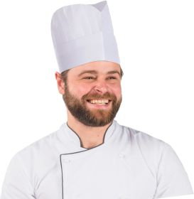 White Chef Hats in Bulk; 9" Tall. Pack of 50 Viscose Hair Covers with Pleats. Disposable Lightweight Pleated Head Caps for Kitchen Fast Food Service.