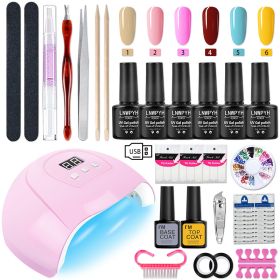 Manicure Set Poly Nail Gel Kit Professional Nail Set With Nail Lamp Acrylic Extension Gel Nail Polish All For Nail Gel Tools Kit (Color: S039-X4-(1-6))